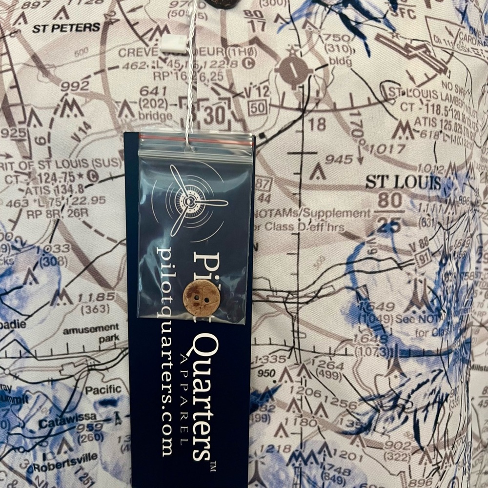 Men's New Pilot Quarters Artistic Blue and White Button Down Shirt - Picture 9 of 11